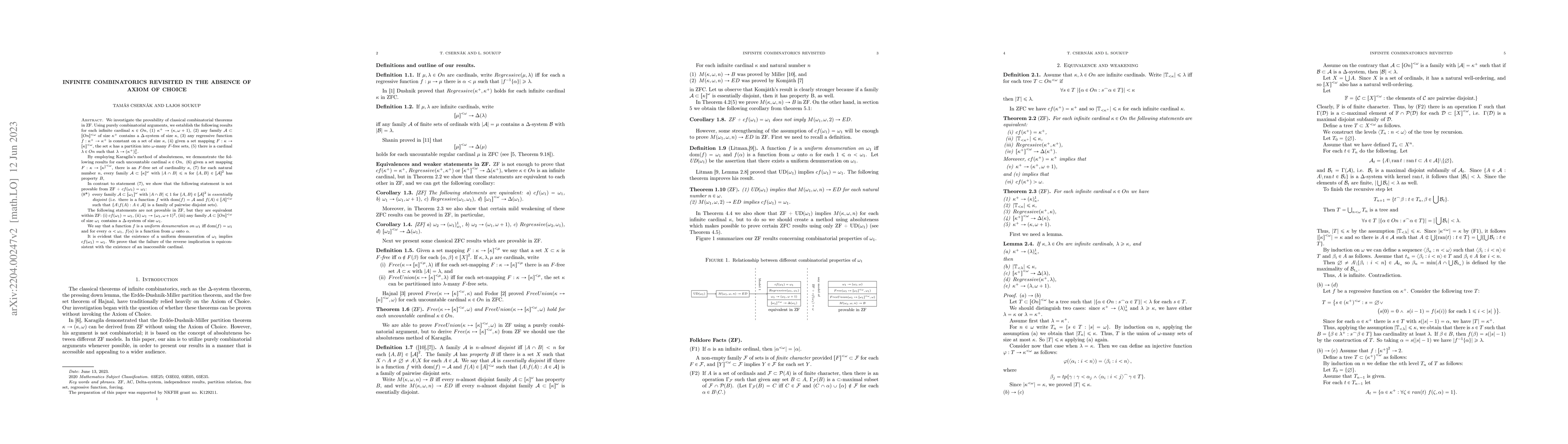 Thumbnail for Infinite Combinatorics revisited in the absence of Axiom of Choice