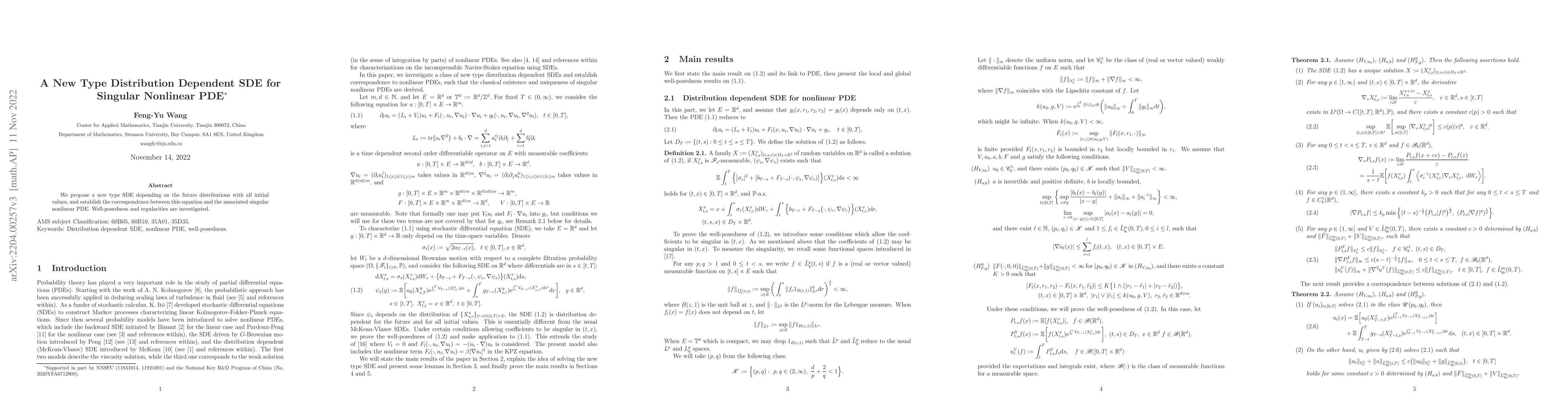 Thumbnail for A New Type Distribution Dependent SDE for Singular Nonlinear PDE