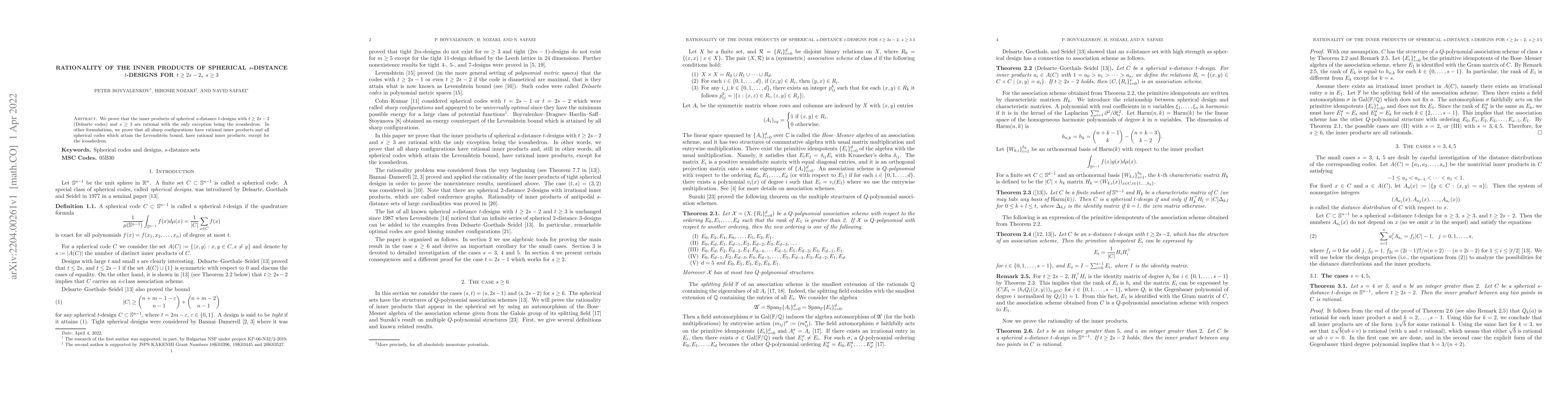 Thumbnail for Rationality of the inner products of spherical $s$-distance $t$-designs
  for $t \geq 2s-2$, $s \geq 3$