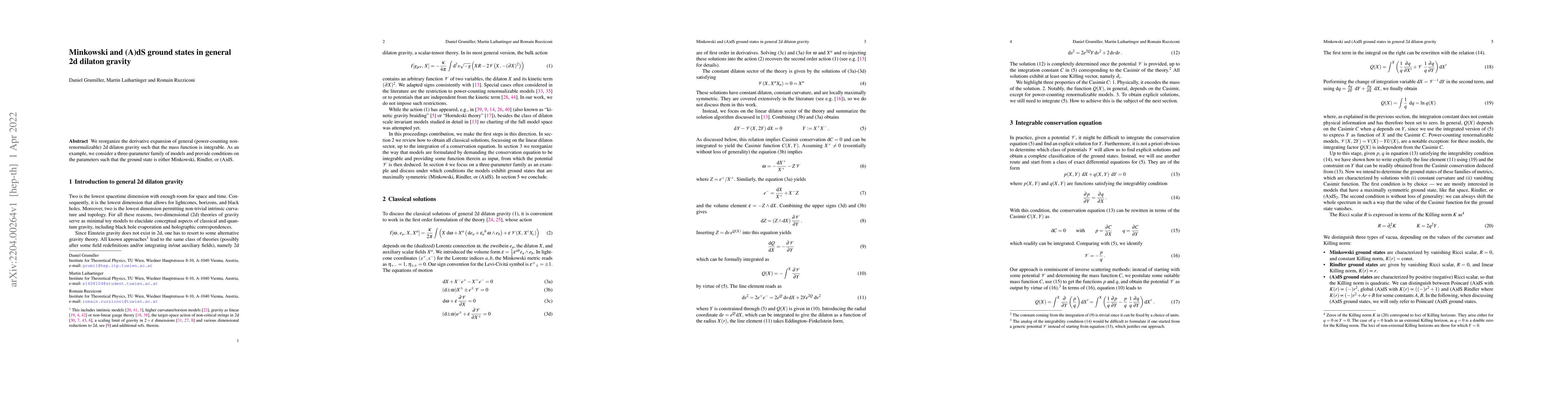 Thumbnail for Minkowski and (A)dS ground states in general 2d dilaton gravity