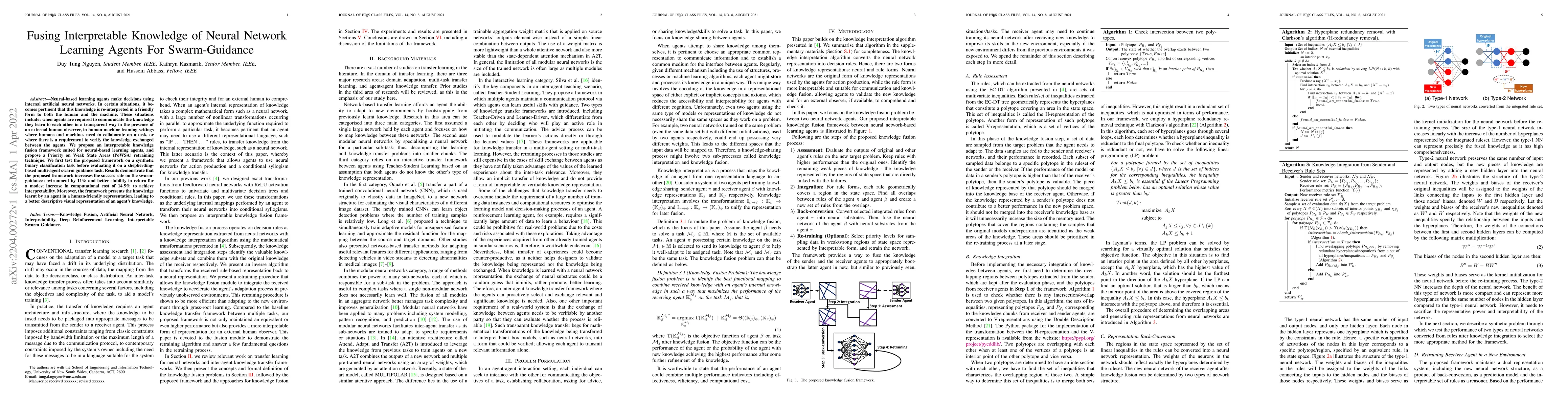 Thumbnail for Fusing Interpretable Knowledge of Neural Network Learning Agents For
  Swarm-Guidance