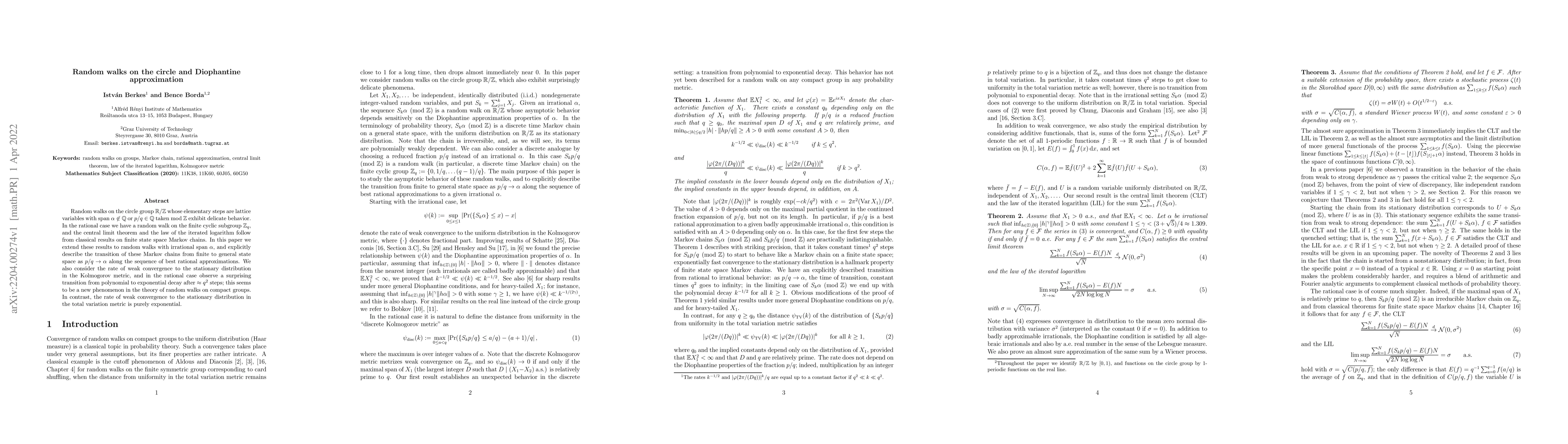 Thumbnail for Random walks on the circle and Diophantine approximation