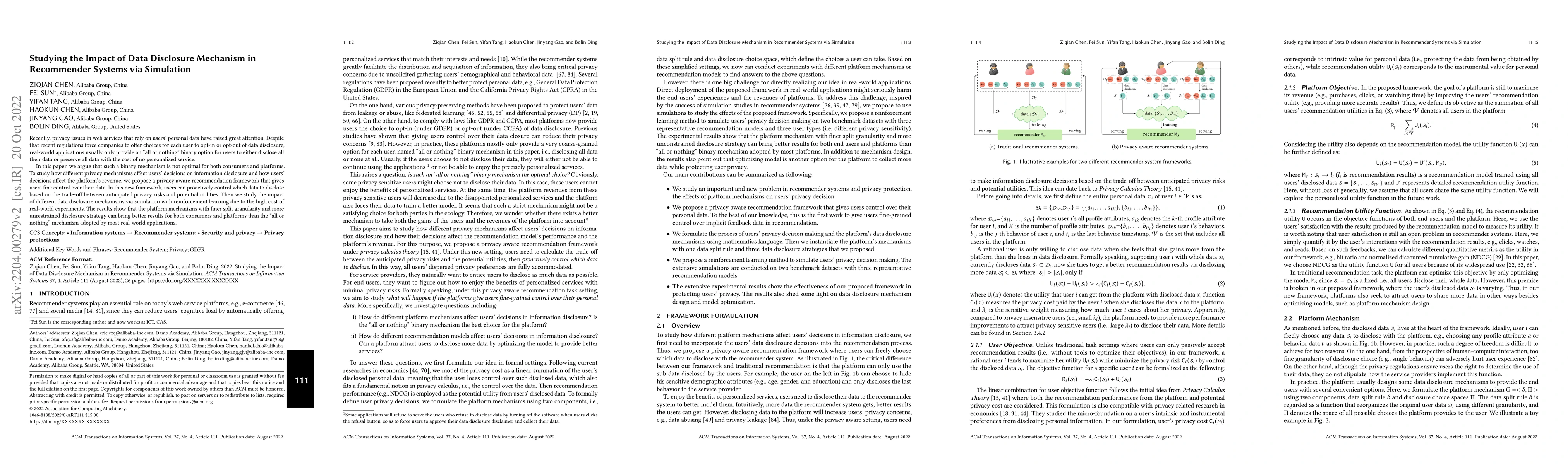 Thumbnail for Studying the Impact of Data Disclosure Mechanism in Recommender Systems
  via Simulation