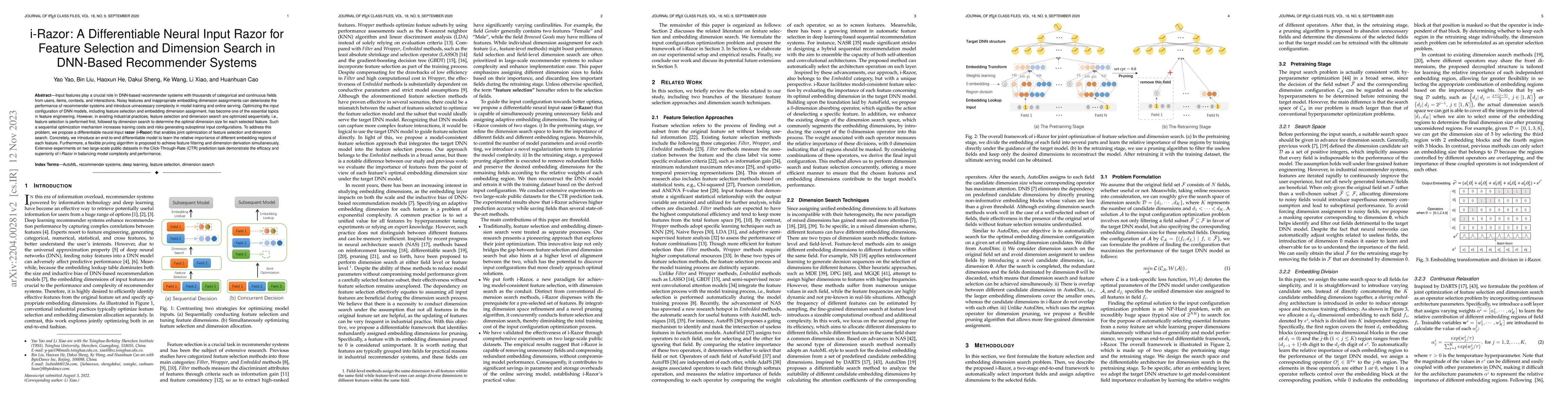 Thumbnail for i-Razor: A Differentiable Neural Input Razor for Feature Selection and
  Dimension Search in DNN-Based Recommender Systems