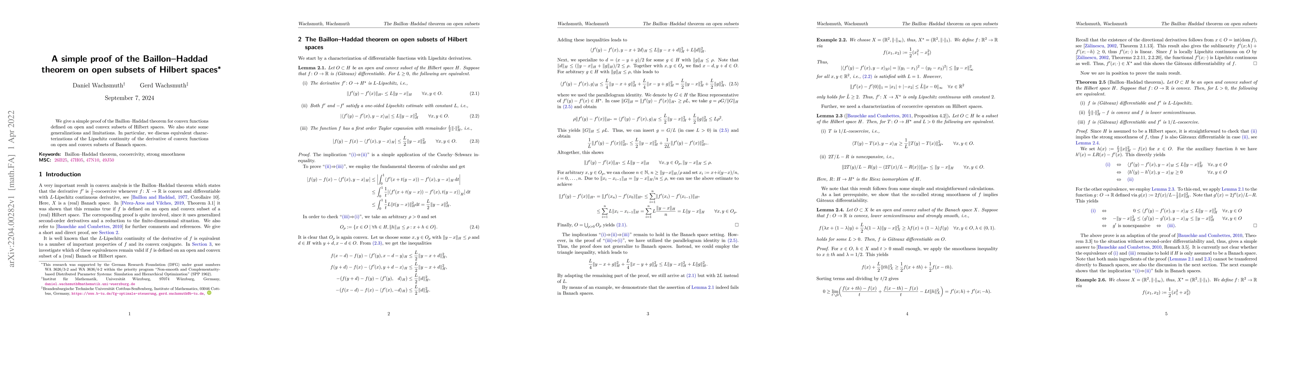 Thumbnail for A simple proof of the Baillon-Haddad theorem on open subsets of Hilbert
  spaces