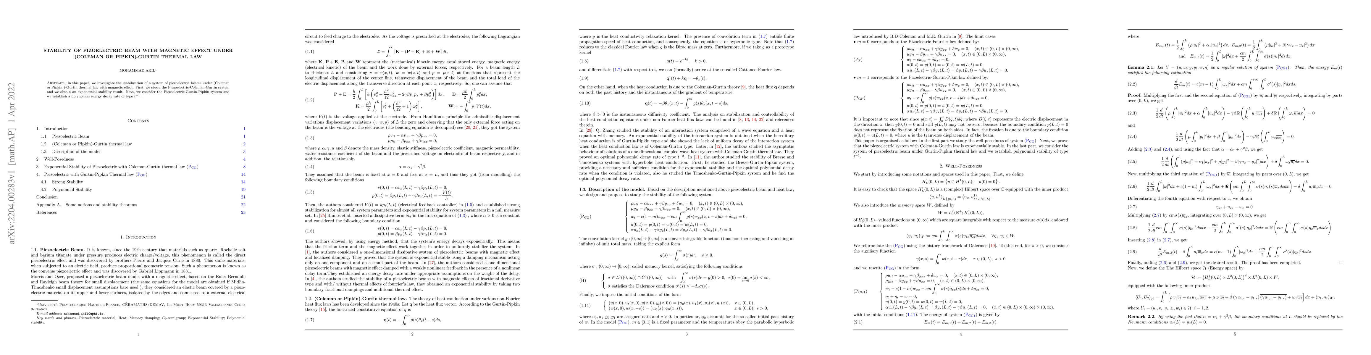 Thumbnail for Stability of pizoelectric beam with magnetic effect under (Coleman or
  Pipkin)-Gurtin thermal law