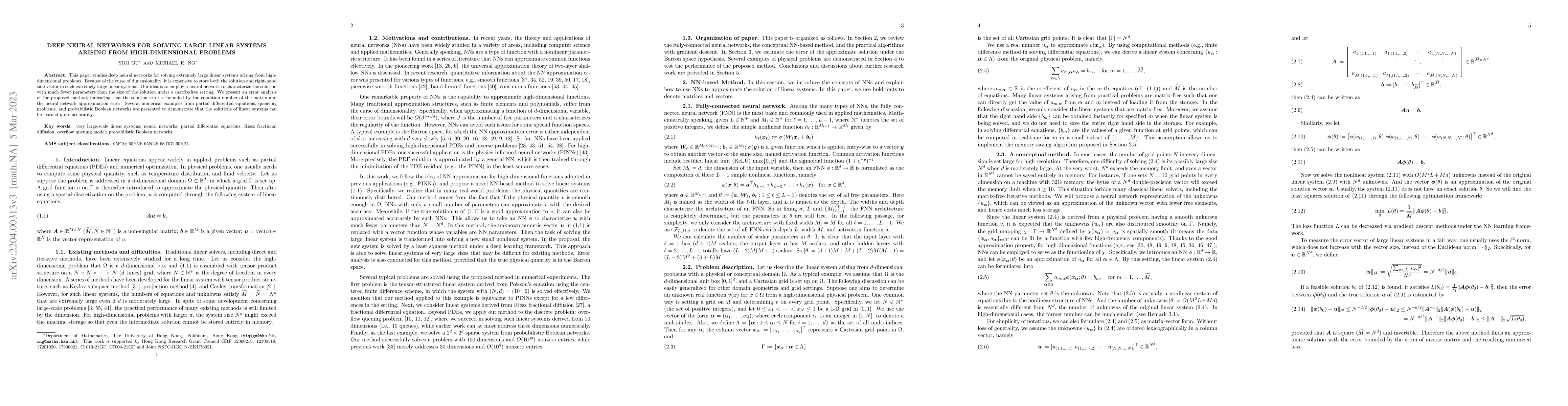 Thumbnail for Deep neural networks for solving large linear systems arising from
  high-dimensional problems