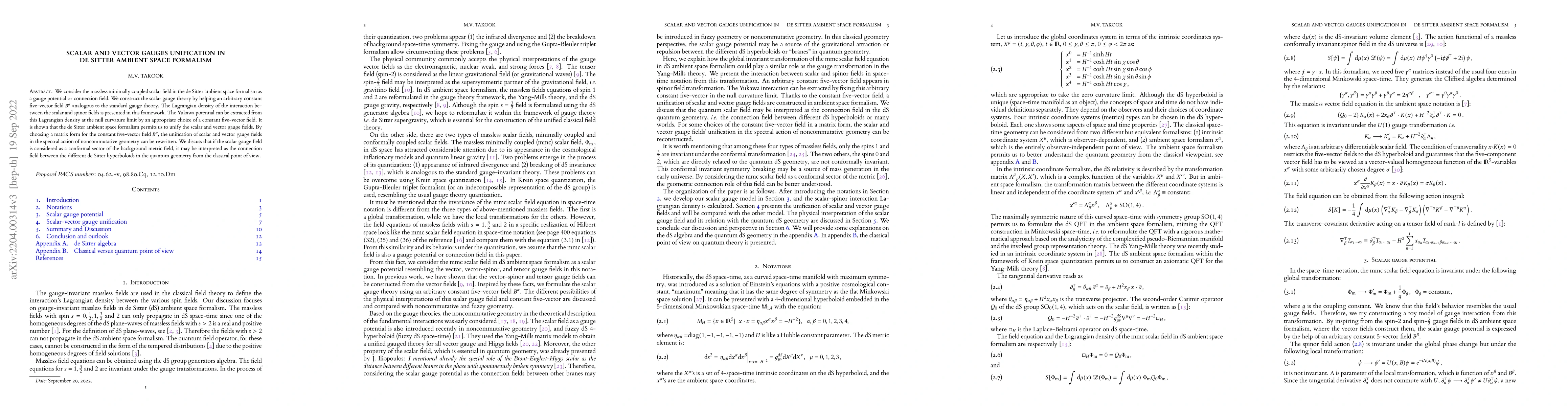 Thumbnail for Scalar and vector gauges unification in de Sitter ambient space
  formalism