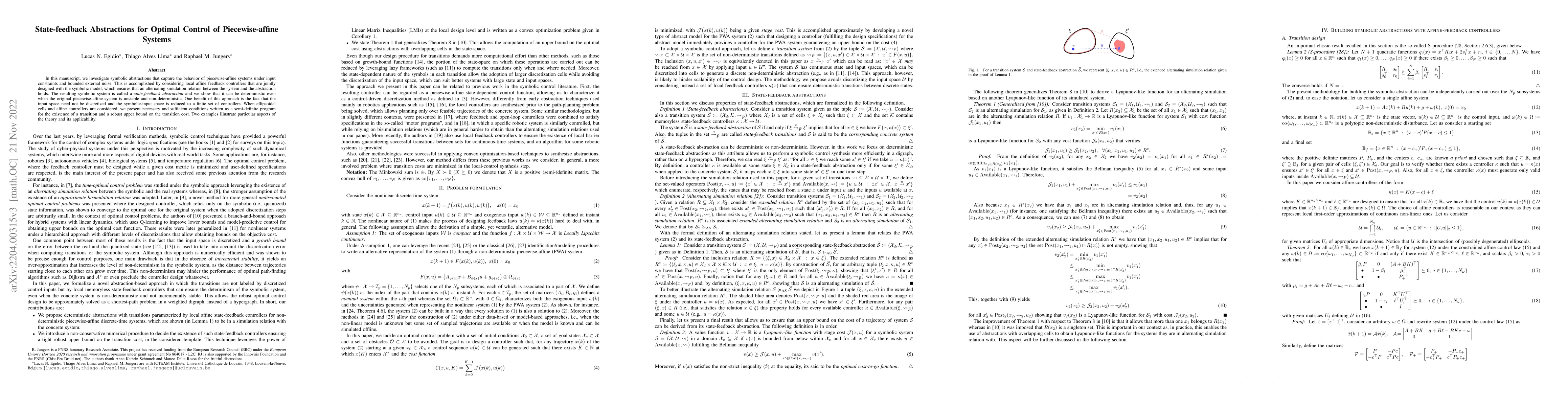 Thumbnail for State-feedback Abstractions for Optimal Control of Piecewise-affine
  Systems