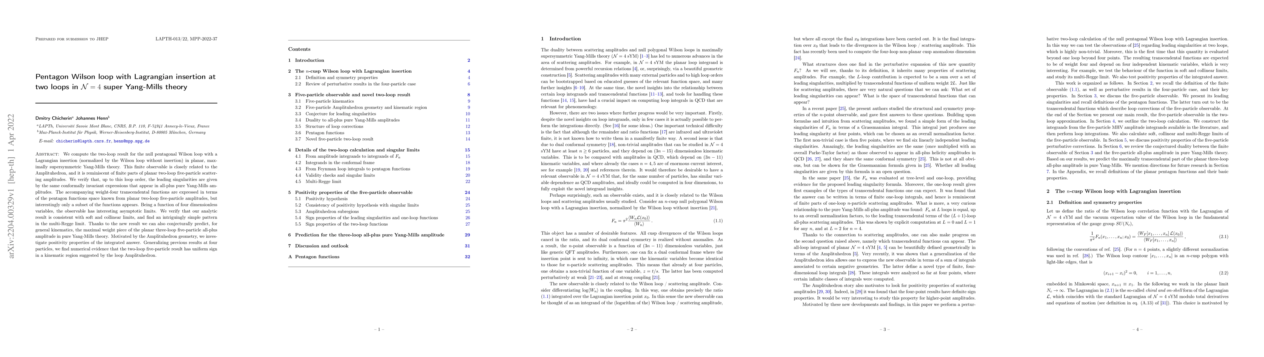 Thumbnail for Pentagon Wilson loop with Lagrangian insertion at two loops in
  ${\mathcal N}=4$ super Yang-Mills theory