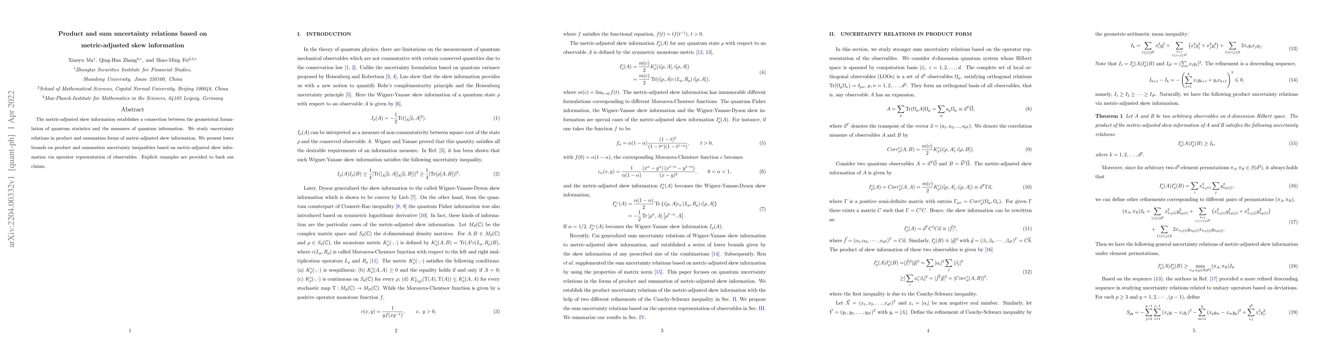 Thumbnail for Product and sum uncertainty relations based on metric-adjusted skew
  information