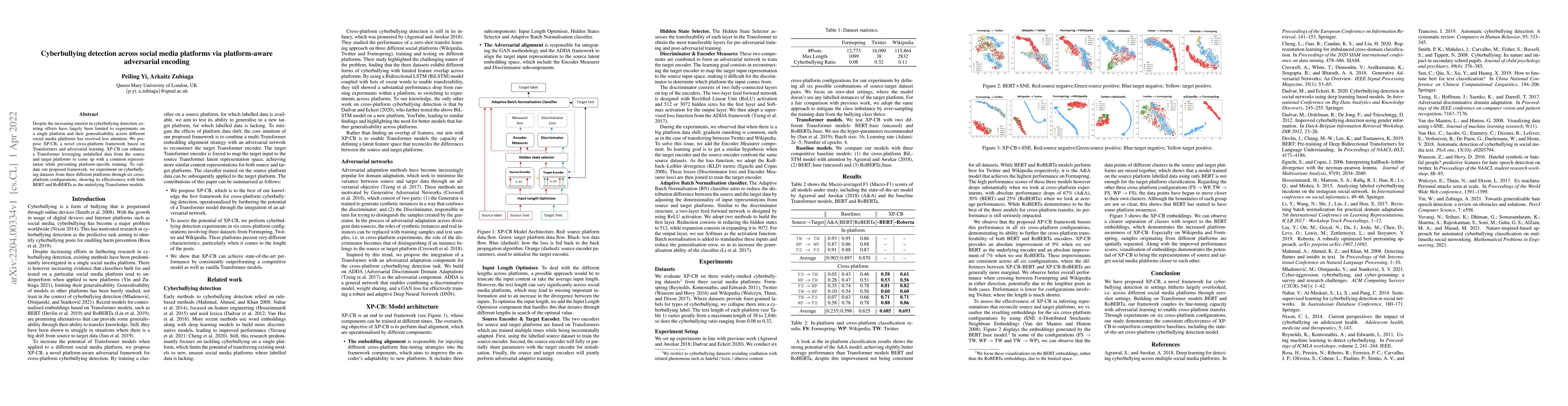 Thumbnail for Cyberbullying detection across social media platforms via platform-aware
  adversarial encoding