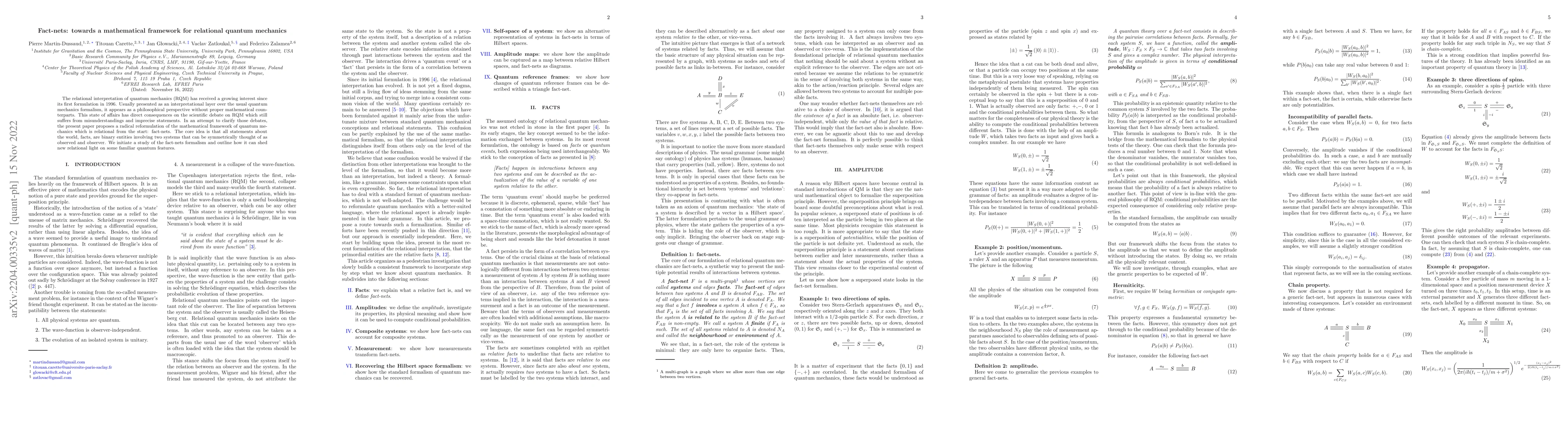 Thumbnail for Fact-nets: towards a mathematical framework for relational quantum
  mechanics