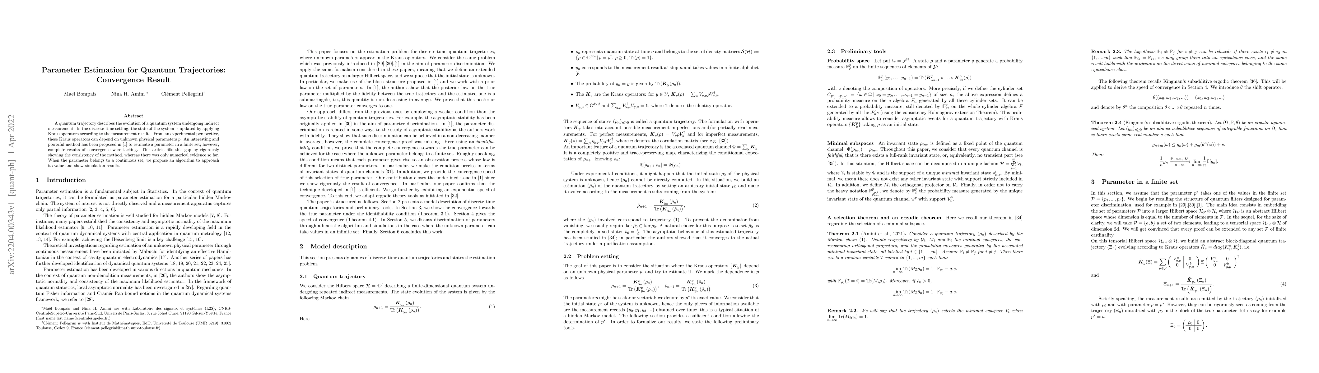 Thumbnail for Parameter Estimation for Quantum Trajectories: Convergence Result