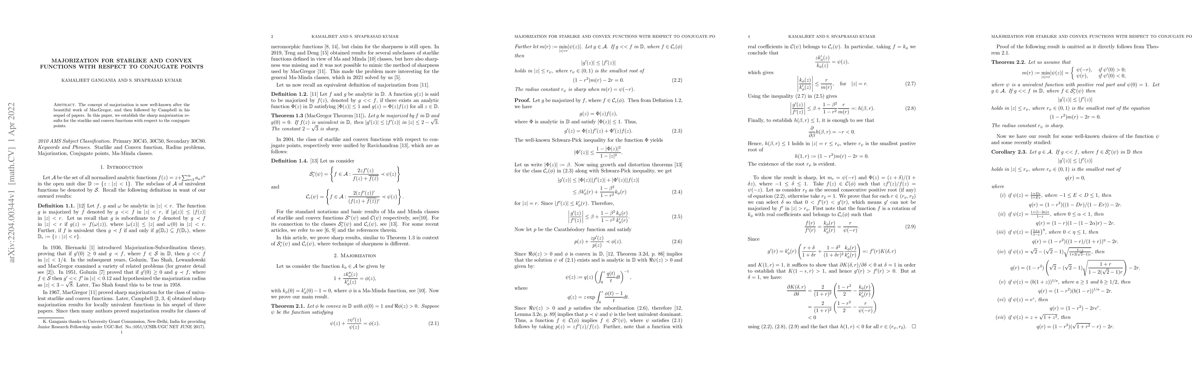 Thumbnail for Majorization for Starlike and Convex functions with respect to Conjugate
  points