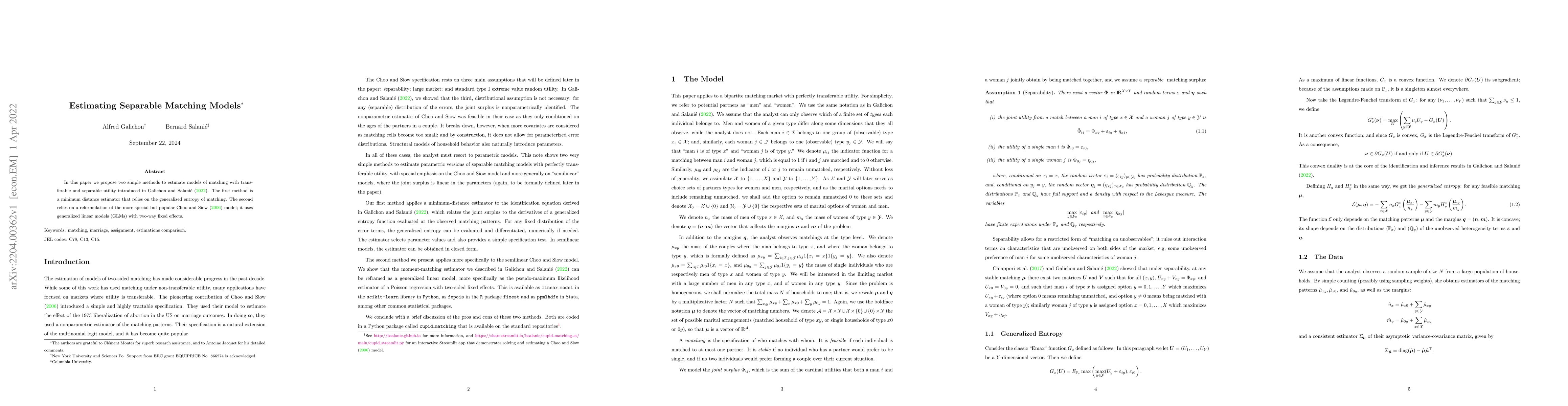 Thumbnail for Estimating Separable Matching Models