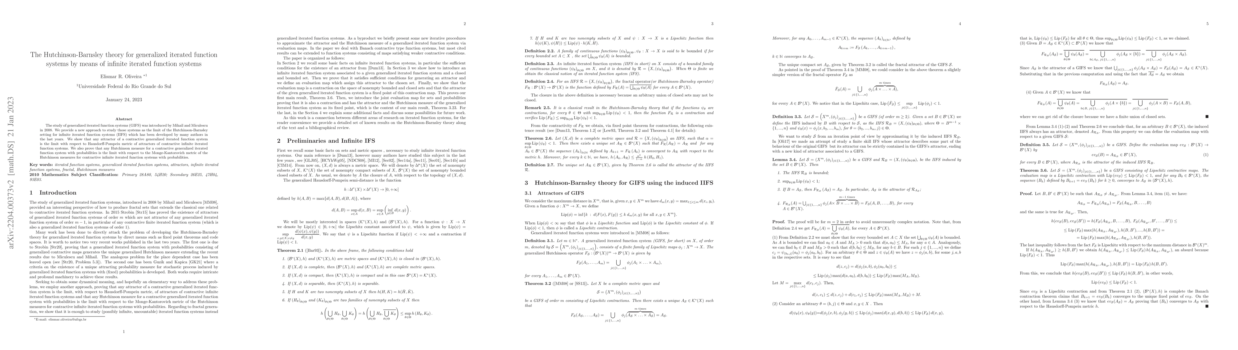 Thumbnail for The Hutchinson-Barnsley theory for generalized iterated function systems
  by means of infinite iterated function systems