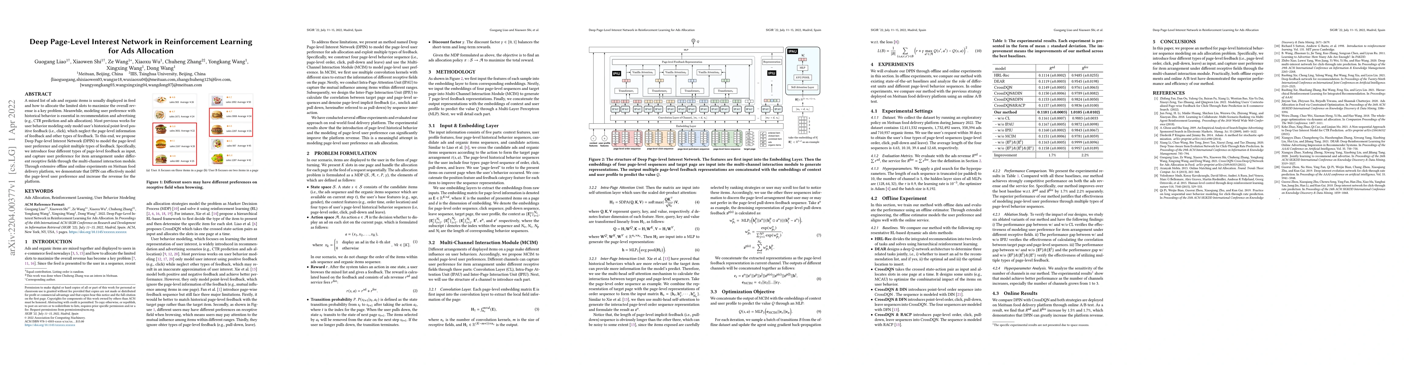 Thumbnail for Deep Page-Level Interest Network in Reinforcement Learning for Ads
  Allocation