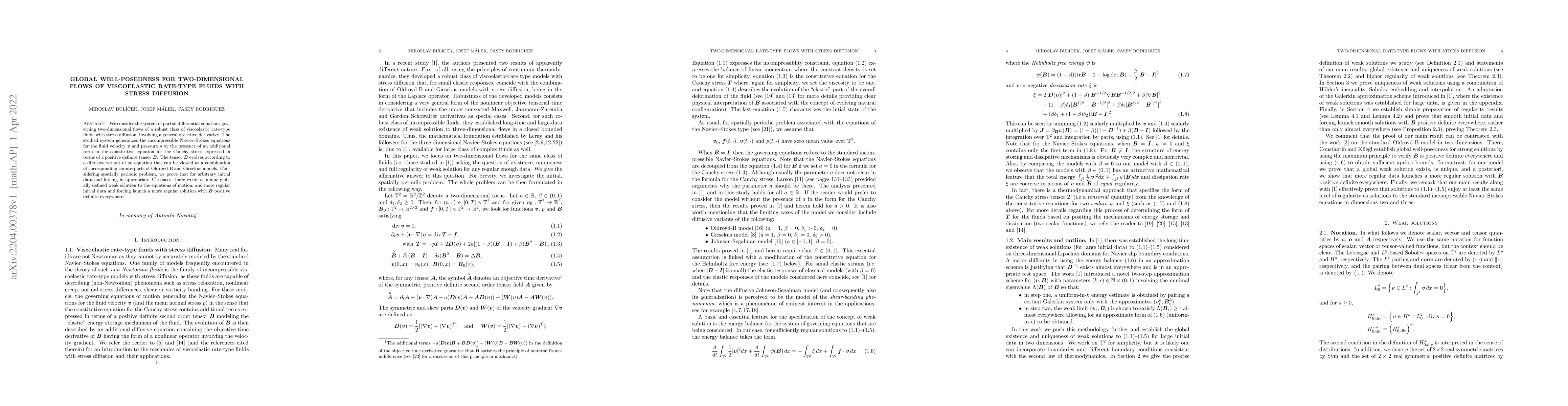 Thumbnail for Global well-posedness for two-dimensional flows of viscoelastic
  rate-type fluids with stress diffusion