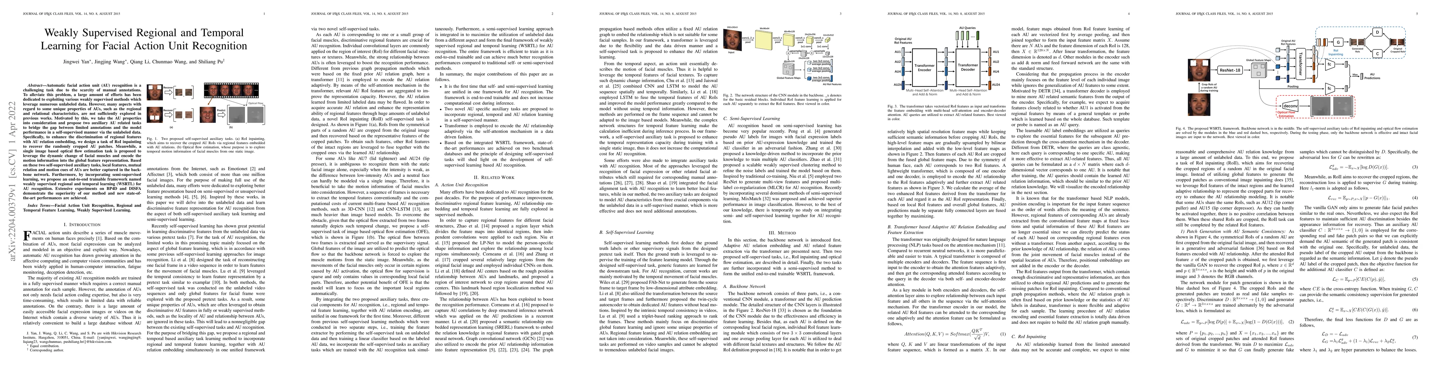 Thumbnail for Weakly Supervised Regional and Temporal Learning for Facial Action Unit
  Recognition