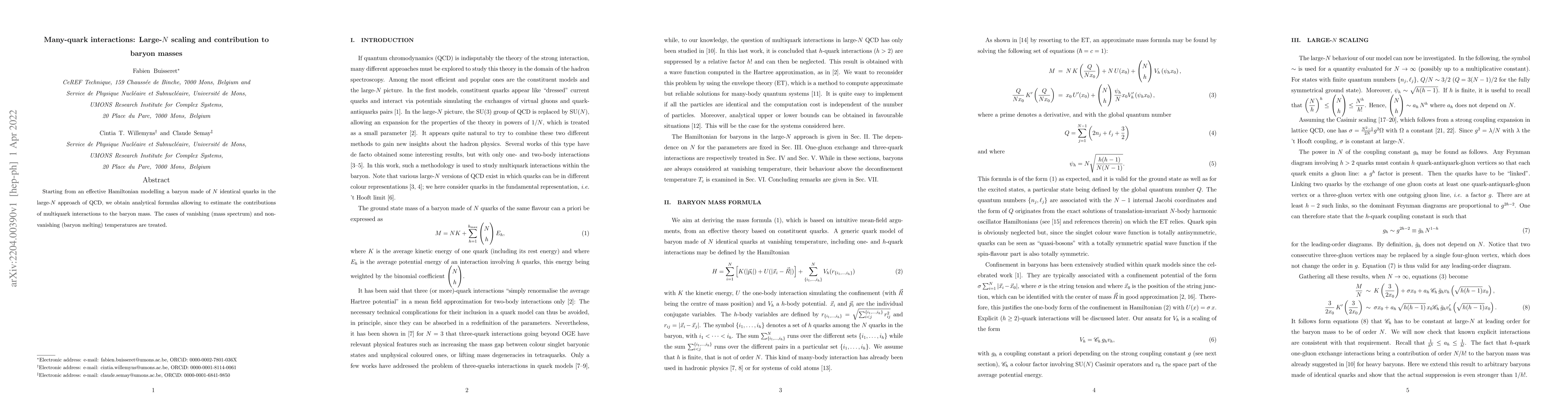 Thumbnail for Many-quark interactions: Large-$N$ scaling and contribution to baryon
  masses