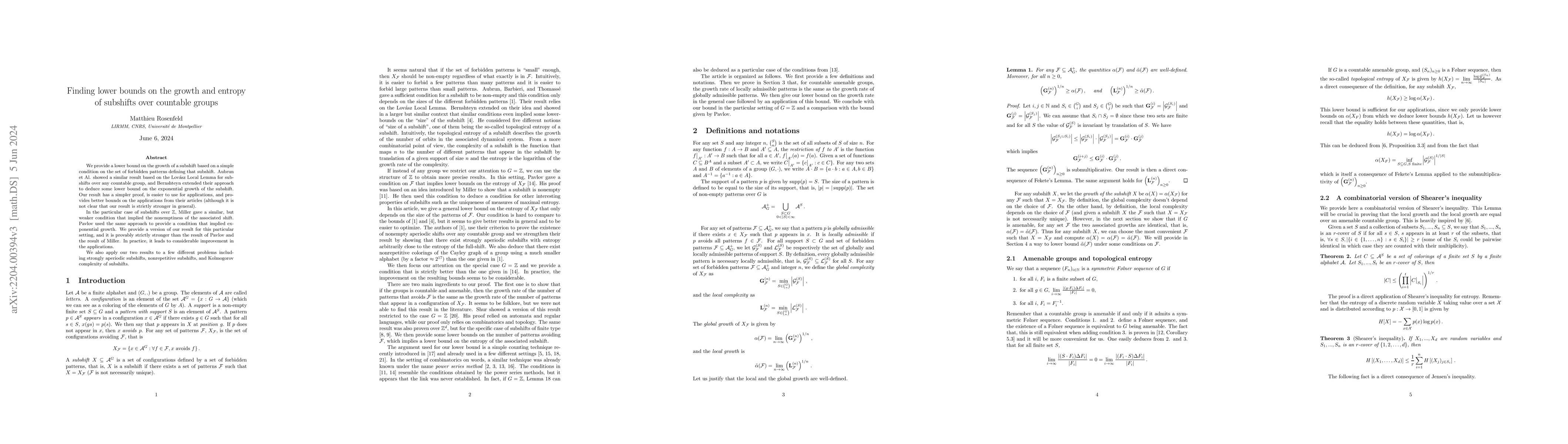 Thumbnail for Finding lower bounds on the growth and entropy of subshifts over
  countable groups