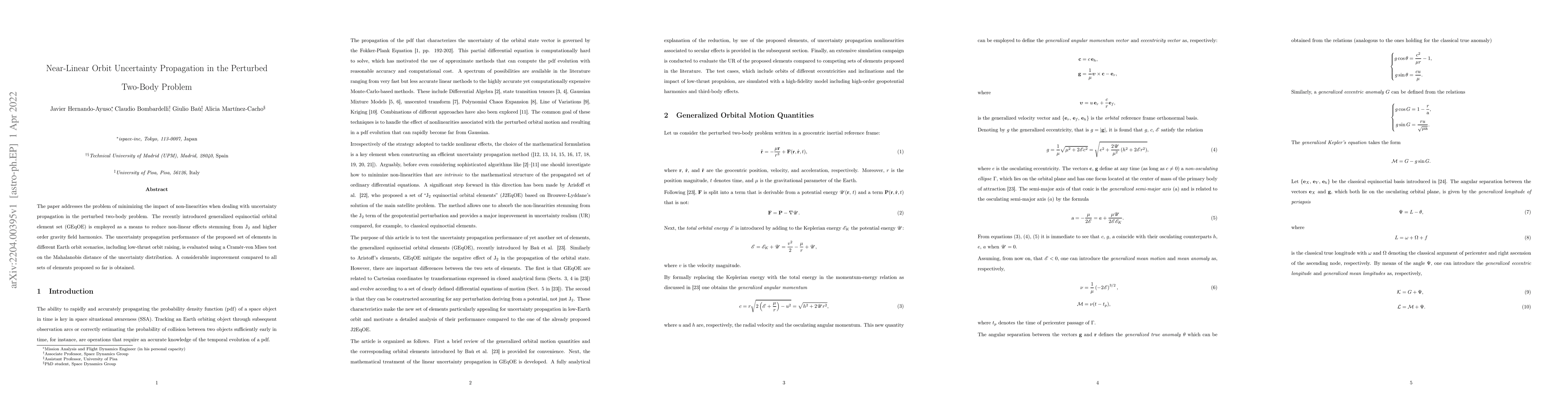 Thumbnail for Near-Linear Orbit Uncertainty Propagation in the Perturbed Two-Body
  Problem