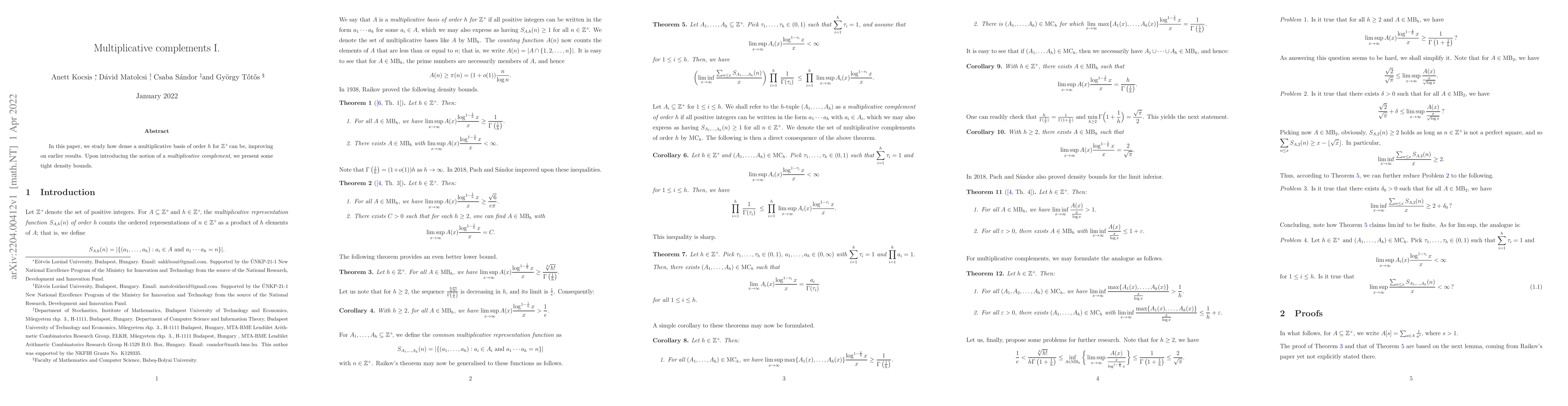 Thumbnail for Multiplicative complements I