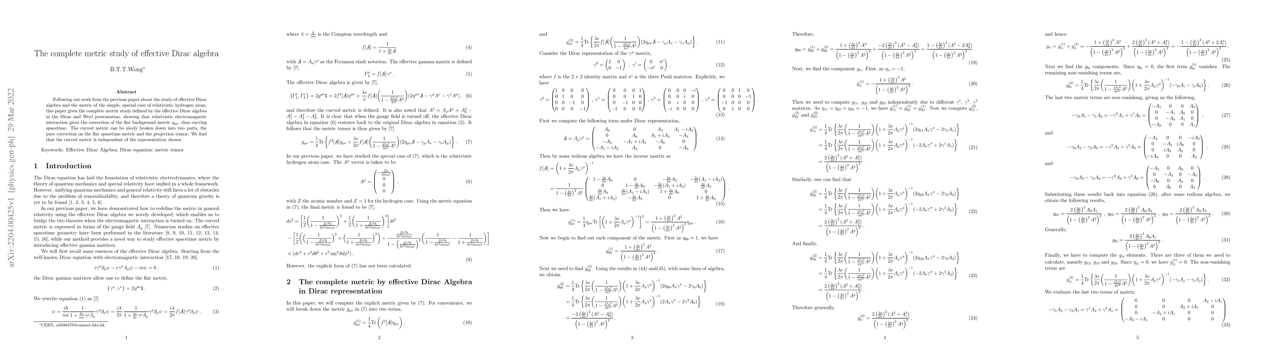 Thumbnail for The complete metric study of effective Dirac algebra