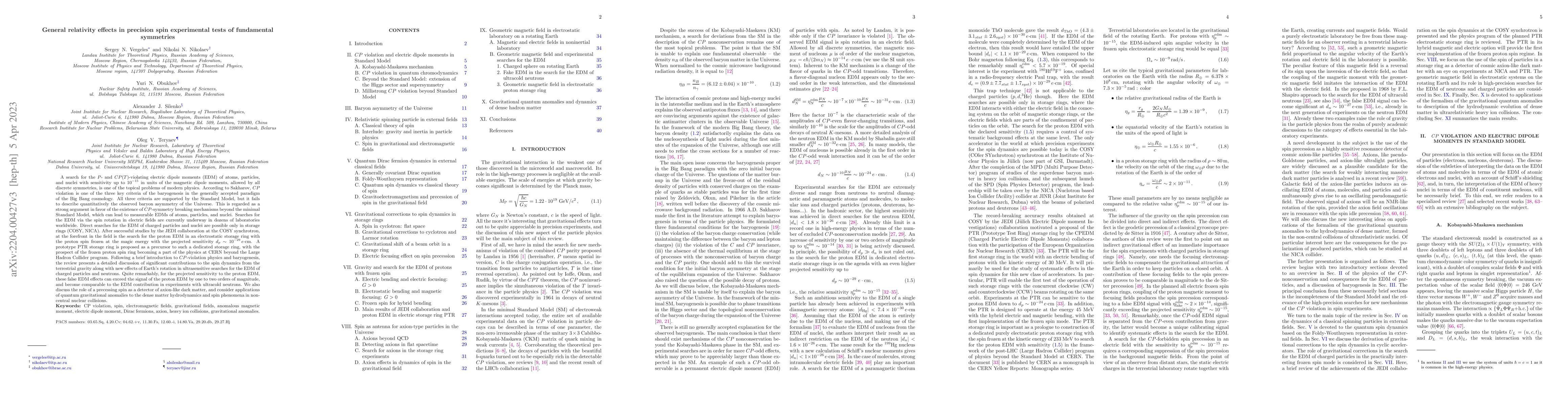 Thumbnail for General relativity effects in precision spin experimental tests of
  fundamental symmetries