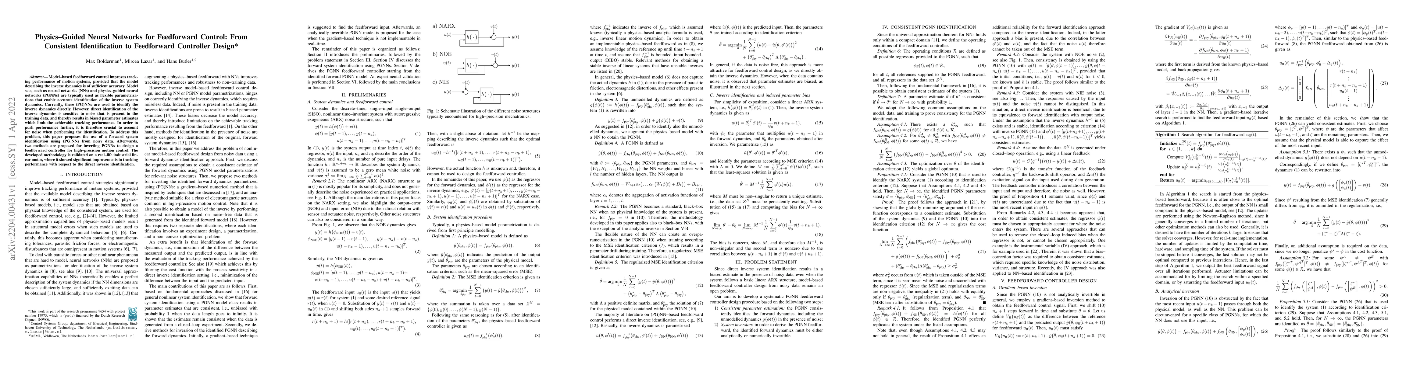 Thumbnail for Physics-guided neural networks for feedforward control: From consistent
  identification to feedforward controller design