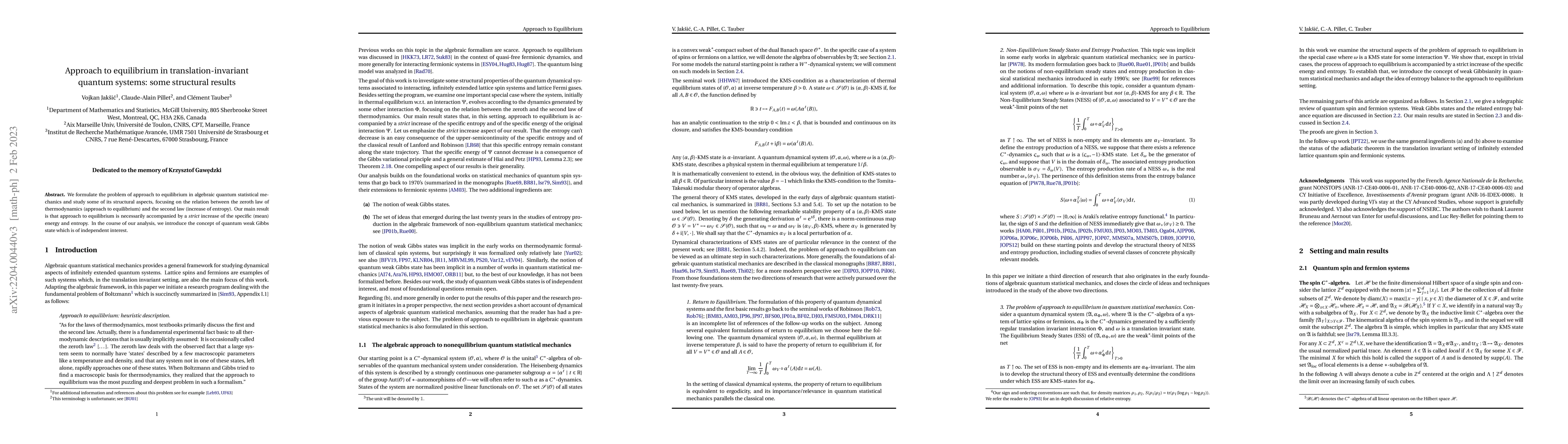 Thumbnail for Approach to equilibrium in translation-invariant quantum systems: some
  structural results