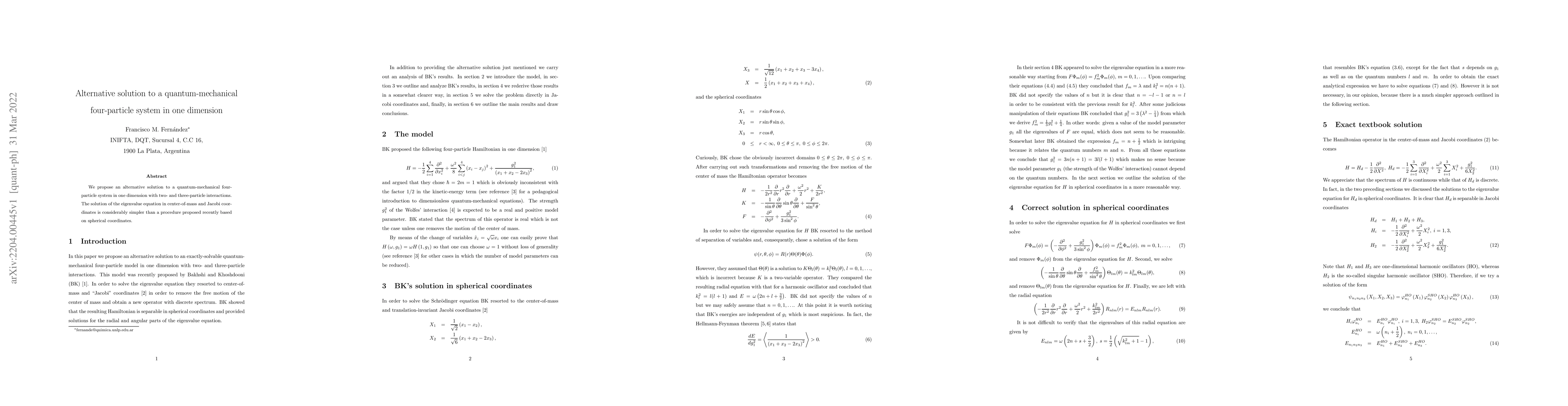 Thumbnail for Alternative solution to a quantum-mechanical four-particle system in one
  dimension