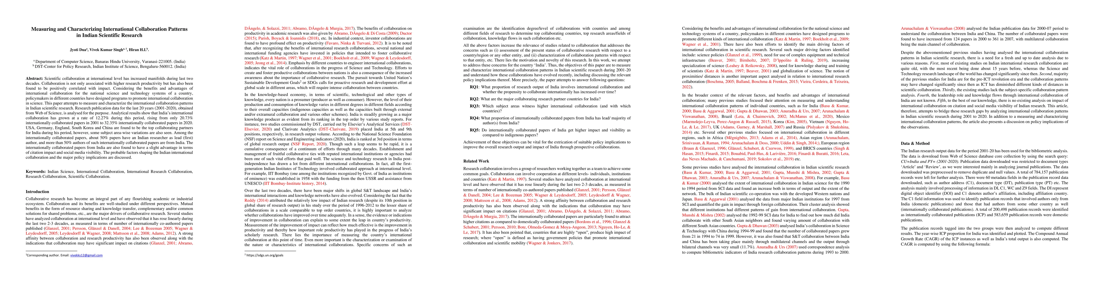 Thumbnail for Measuring and Characterizing International Collaboration Patterns in
  Indian Scientific Research