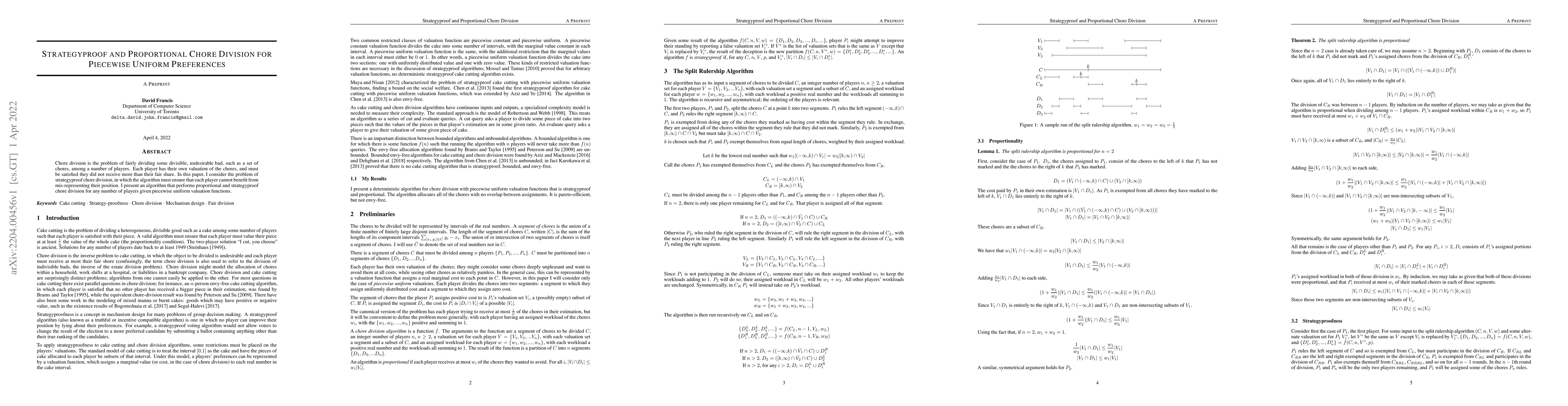 Thumbnail for Strategyproof and Proportional Chore Division for Piecewise Uniform
  Preferences