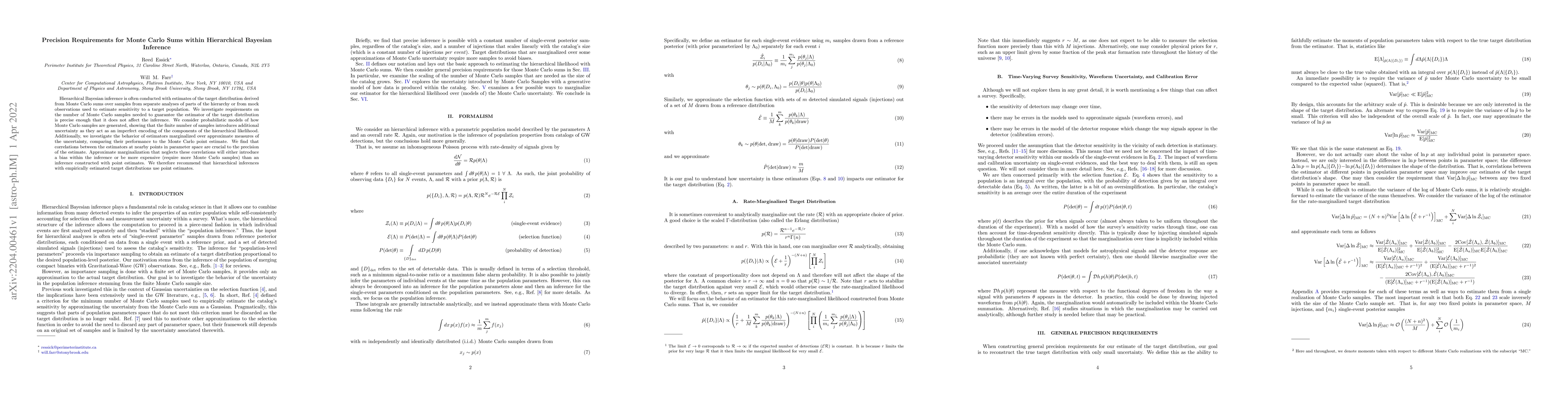 Thumbnail for Precision Requirements for Monte Carlo Sums within Hierarchical Bayesian
  Inference