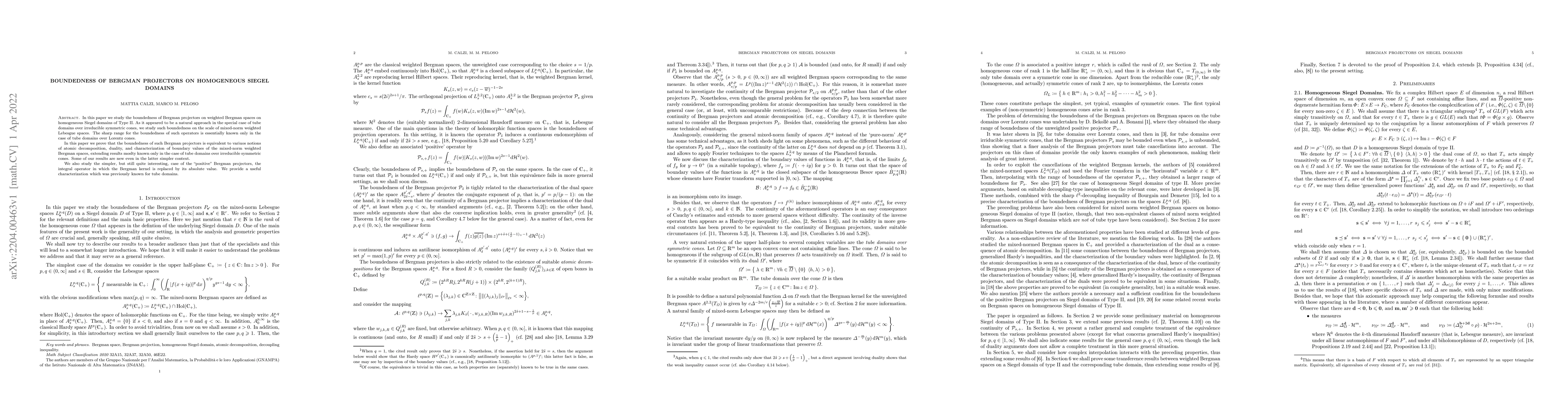 Thumbnail for Boundedness of Bergman projectors on homogeneous Siegel domains