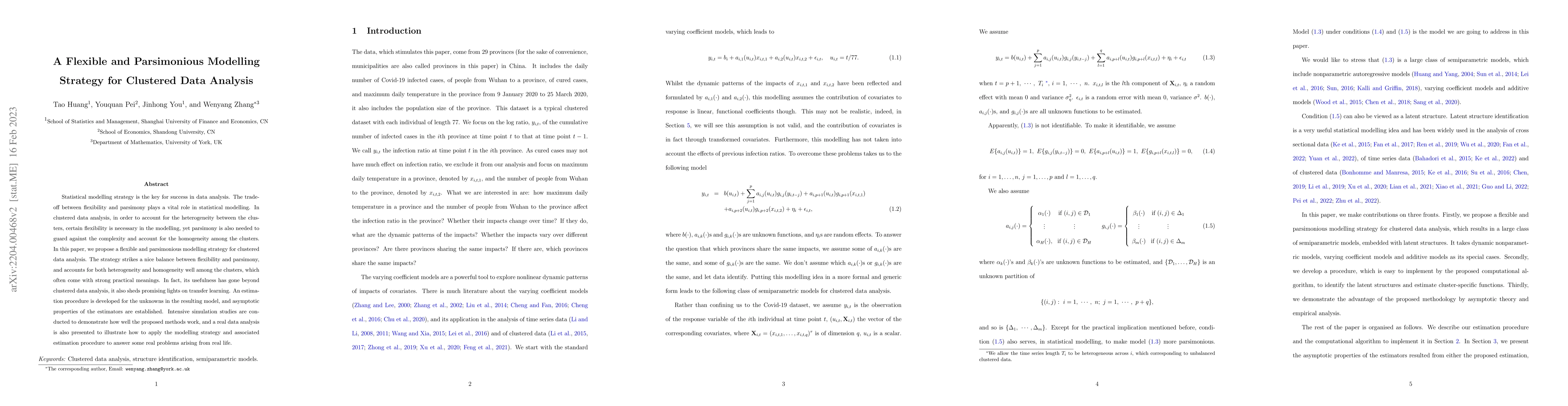 Thumbnail for A Flexible and Parsimonious Modelling Strategy for Clustered Data
  Analysis