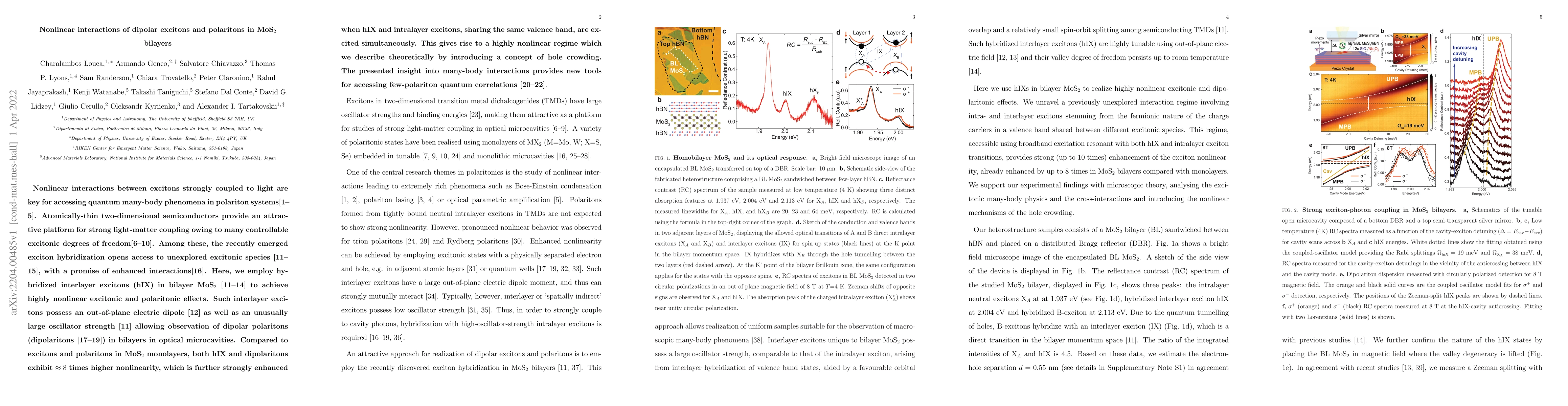 Thumbnail for Nonlinear interactions of dipolar excitons and polaritons in MoS2
  bilayers