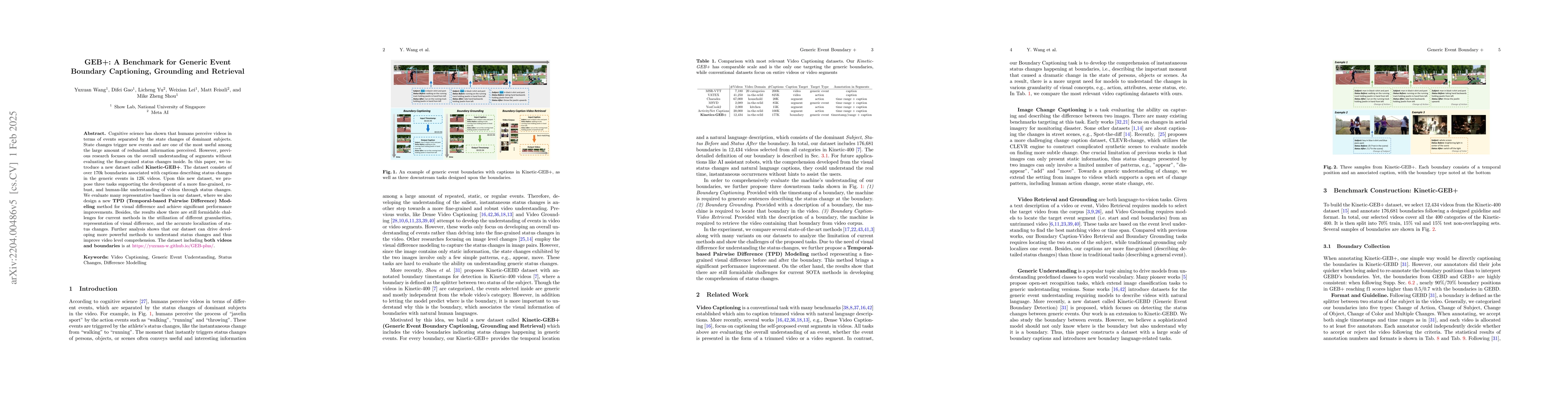 Thumbnail for GEB+: A Benchmark for Generic Event Boundary Captioning, Grounding and
  Retrieval
