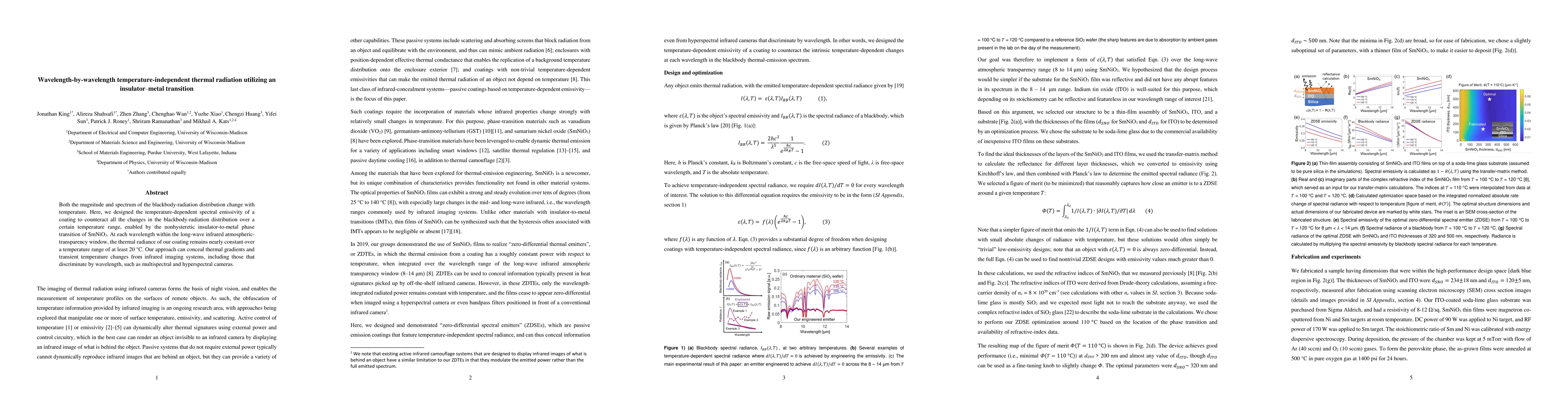 Thumbnail for Wavelength-by-wavelength temperature-independent thermal radiation
  utilizing an insulator-metal transition