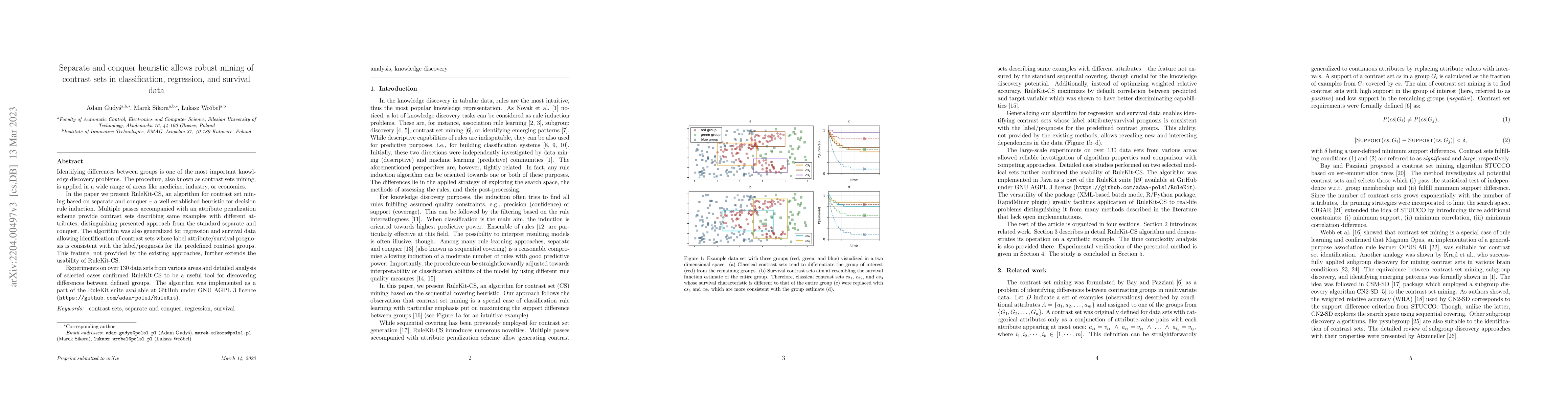 Thumbnail for Separate and conquer heuristic allows robust mining of contrast sets in
  classification, regression, and survival data