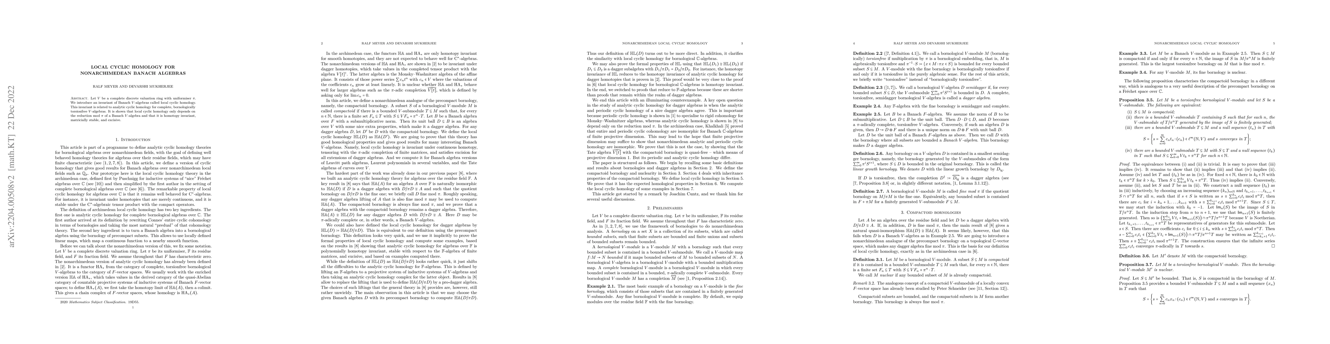 Thumbnail for Local cyclic homology for nonarchimedean Banach algebras