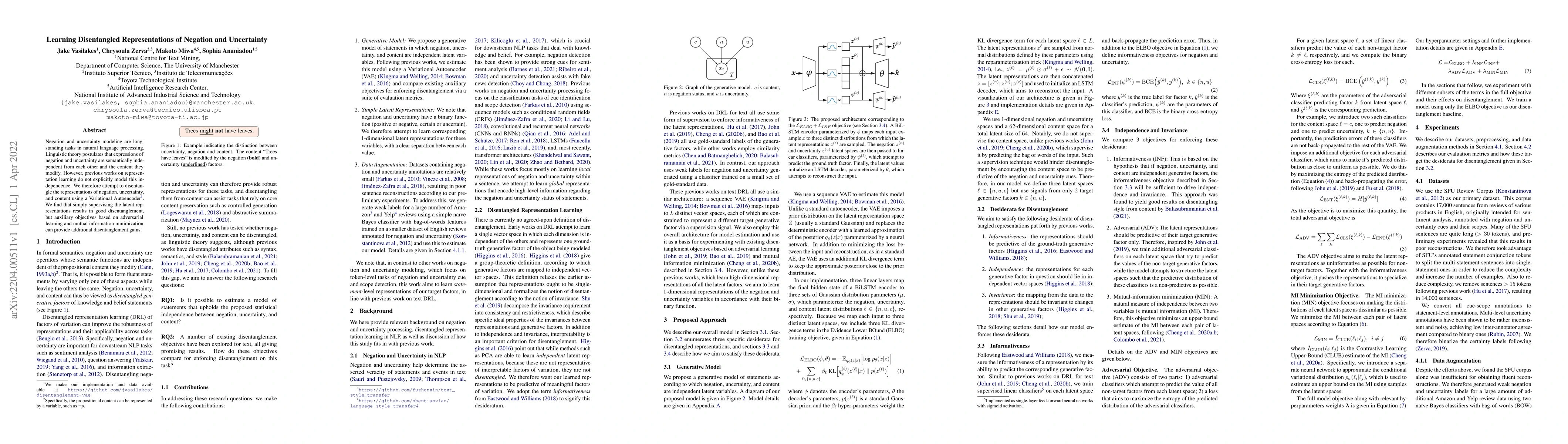 Thumbnail for Learning Disentangled Representations of Negation and Uncertainty