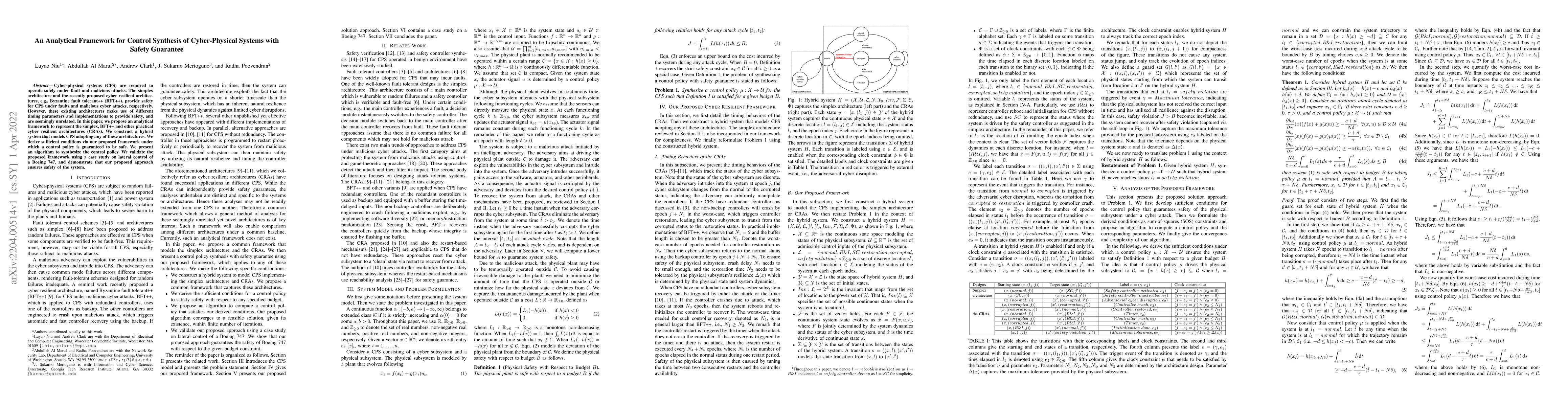 Thumbnail for An Analytical Framework for Control Synthesis of Cyber-Physical Systems
  with Safety Guarantee