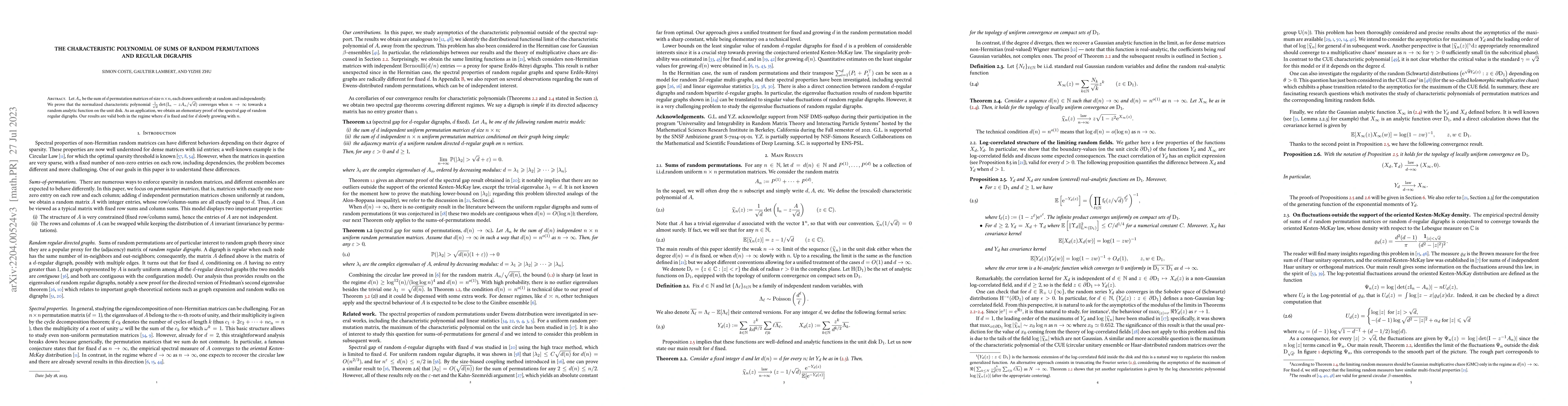 Thumbnail for The characteristic polynomial of sums of random permutations and regular
  digraphs