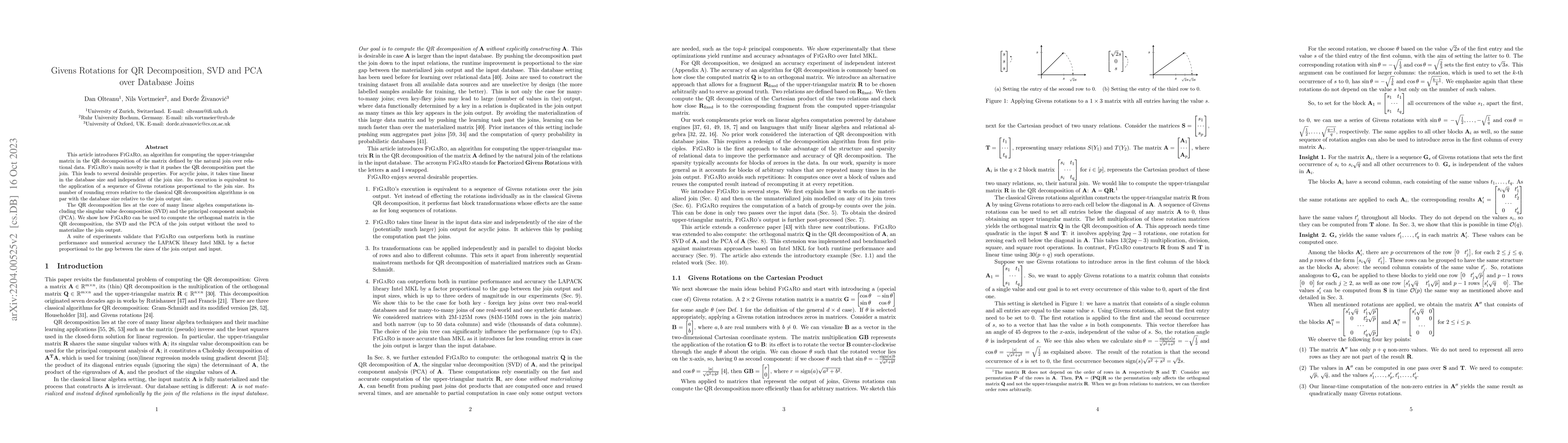 Thumbnail for Givens Rotations for QR Decomposition, SVD and PCA over Database Joins