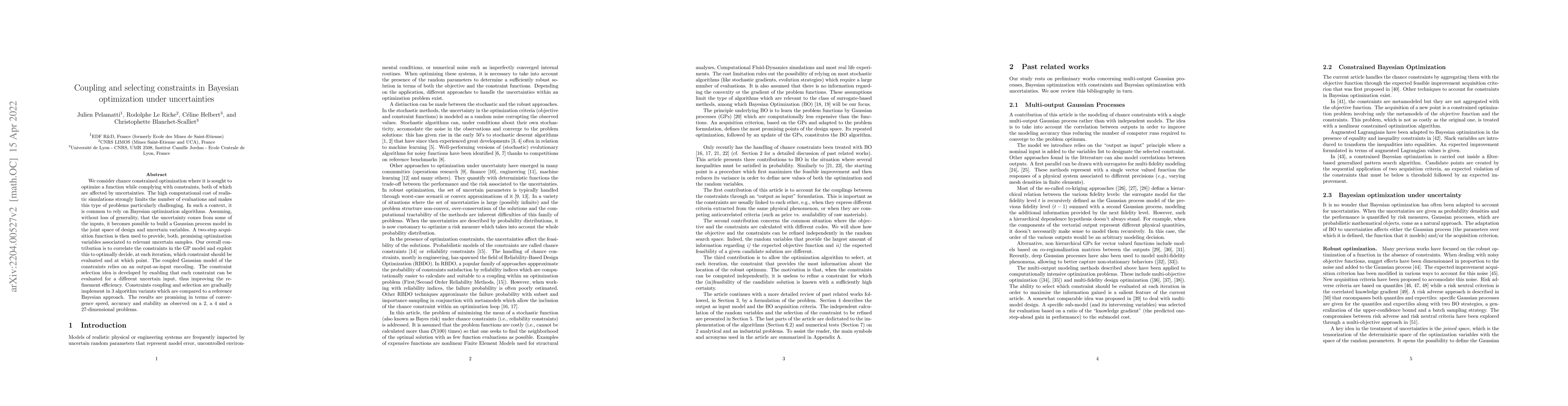 Thumbnail for Coupling and selecting constraints in Bayesian optimization under
  uncertainties