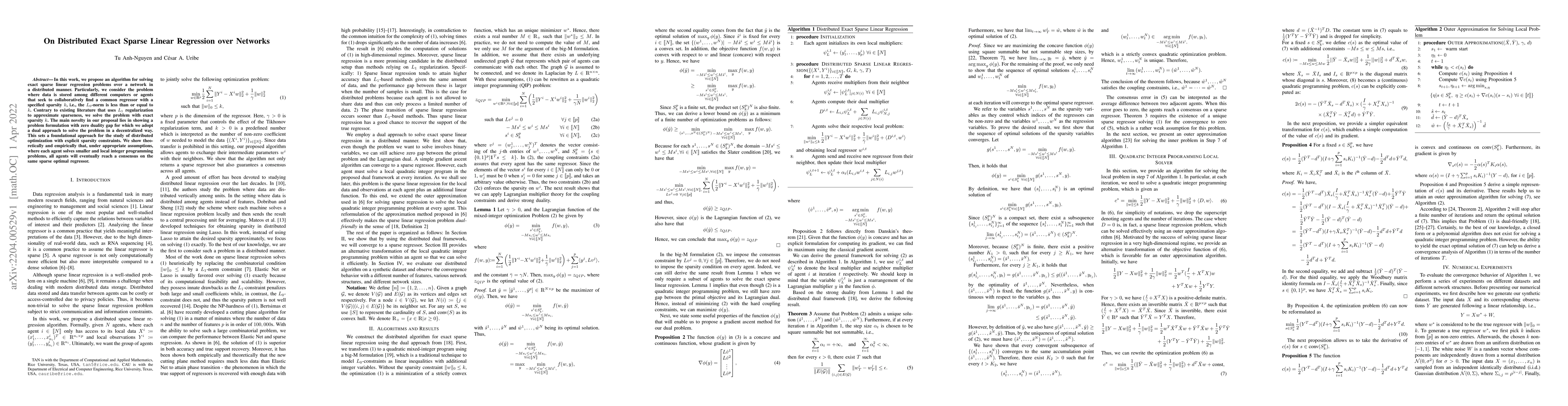 Thumbnail for On Distributed Exact Sparse Linear Regression over Networks