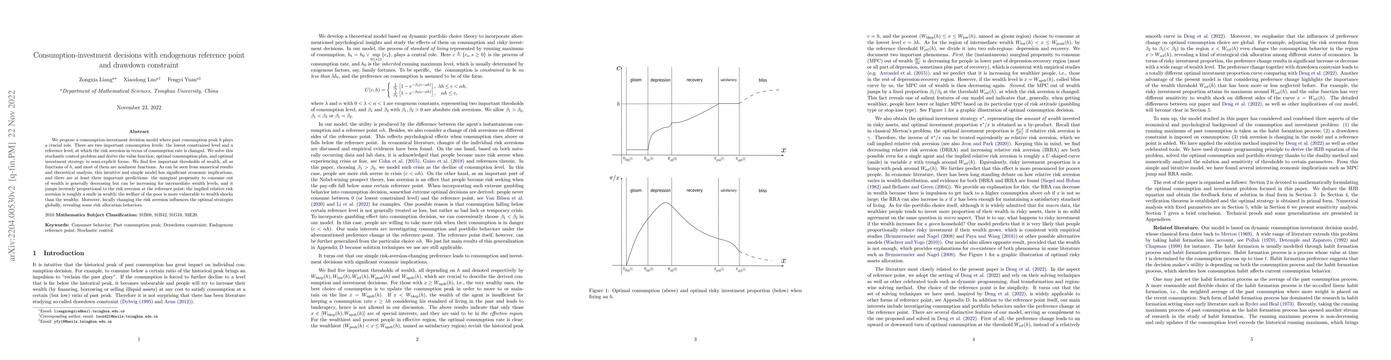 Thumbnail for Consumption-investment decisions with endogenous reference point and
  drawdown constraint